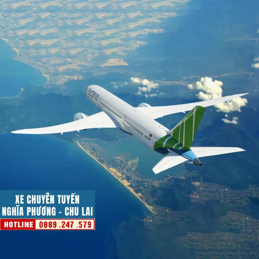 máy bay đang bay đến sân bay chu lai quảng nam