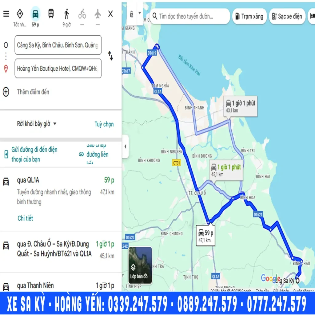 quảng đường từ cảng sa kỳ đi khách sạn hoàng yến gần sân bay chu lai