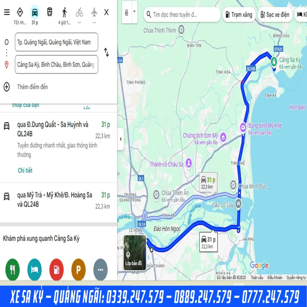 quảng đường từ cảng sa kỳ đi sân bay chu lai