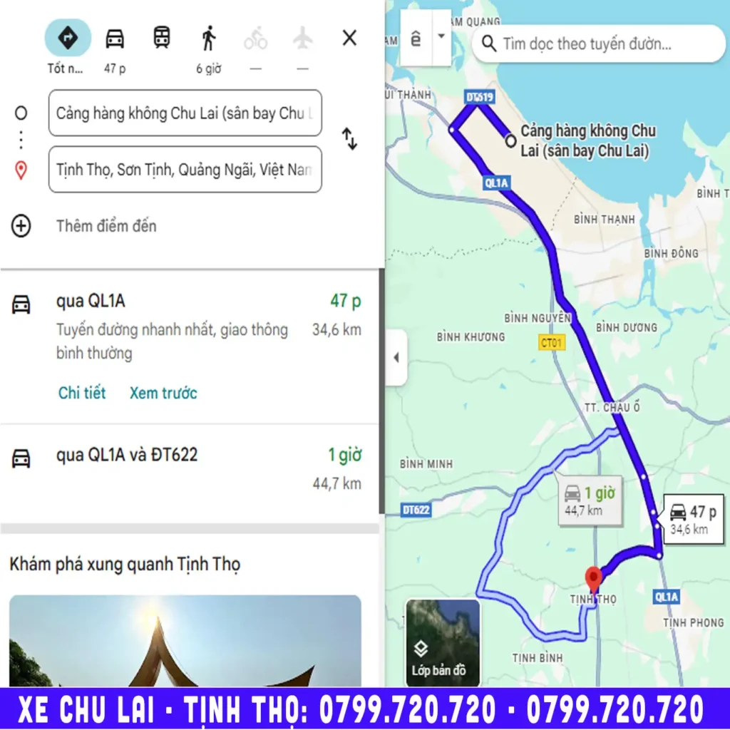 quảng đường xe chu lai đi tịnh thọ là bao nhiêu km