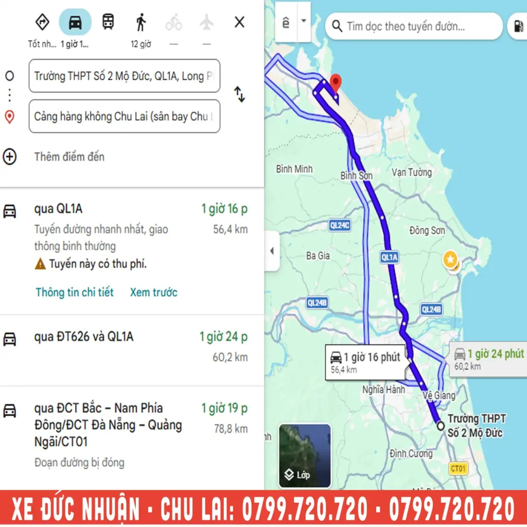 Quảng đường từ Đức Nhuận đi Chu Lai