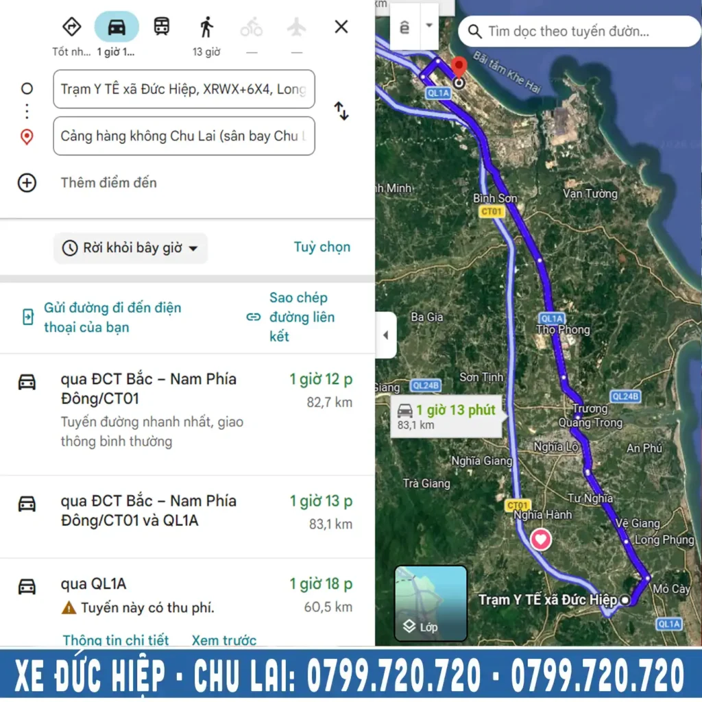 Quảng đường từ sân bay Chu Lai đi Đức Hiệp