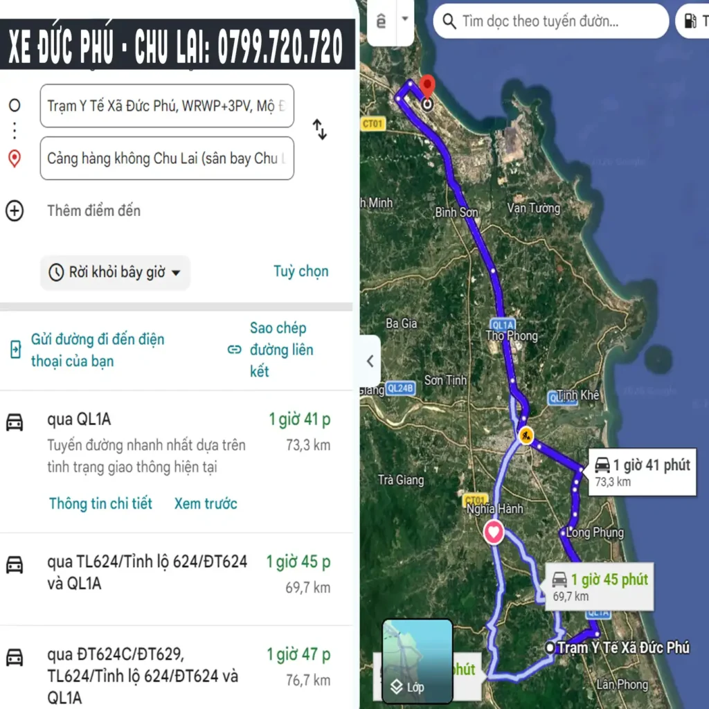 quảng đường từ Chu Lai - Đức Phú là nhiêu km