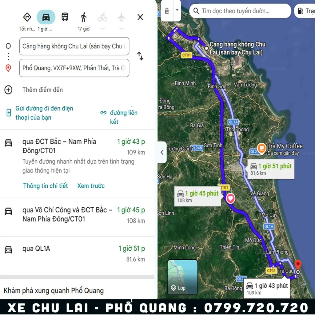 quảng đường từ sân bay chu lai về phổ quang đức phổ